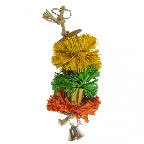 Raffia Grass Pompom Hanger with Bell