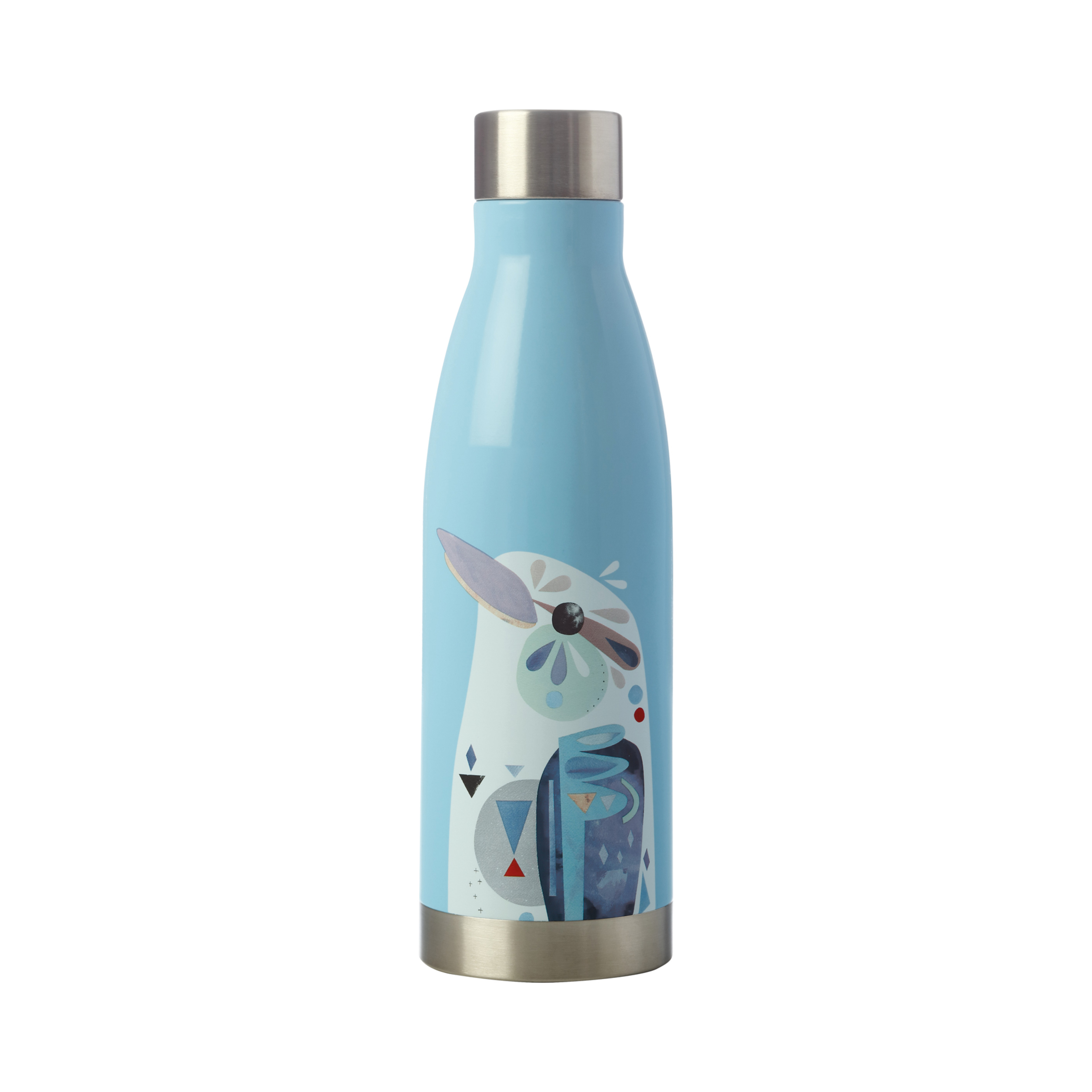 Kookaburra Blue Stainless Steel Water Bottle / Flask Garden Feathers